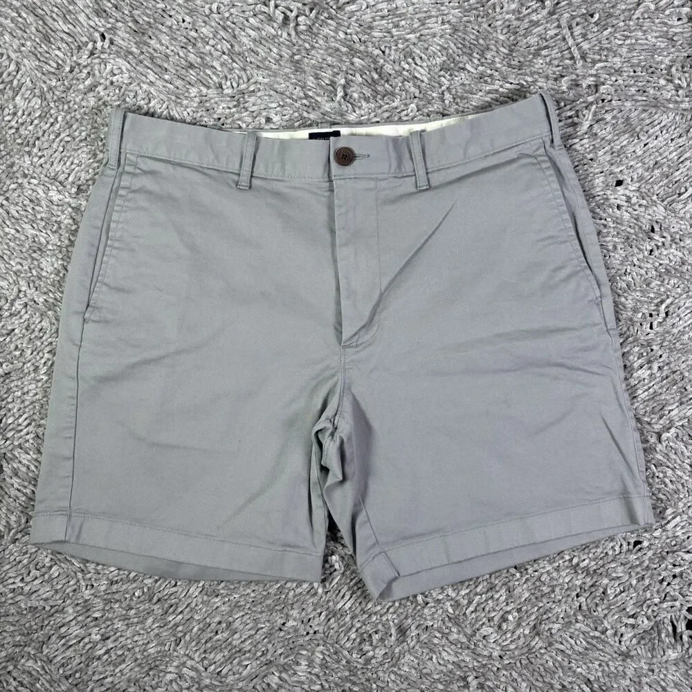 J Crew 7 Inseam Shorts Mens 34 Gray Flat Front Chino Preppy Golf Summer Business